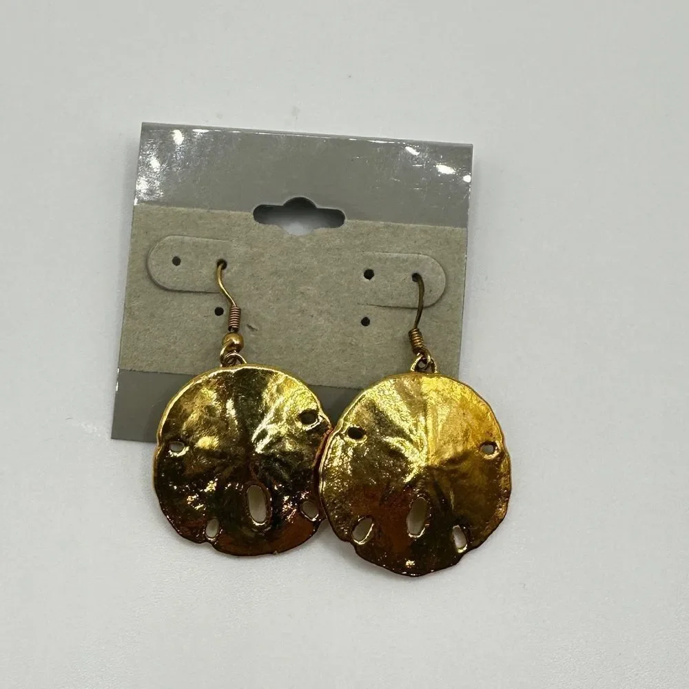 SALE! Gold tone sand dollar dangle earrings!